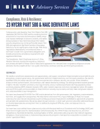 23 Part 500 & NAIC Derivative Laws cover