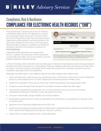 Compliance for Electronic Health Records (