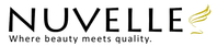 Nuvelle logo with tagline where beauty meets quality and stylized golden wing graphic