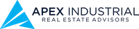 Apex Industrial Real Estate Advisors logo featuring a blue geometric triangle and bold text.