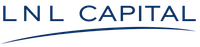 LNL Capital company logo with blue text and a curved line underneath on a transparent background