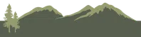 Green silhouette of mountains and pine trees against a transparent background.