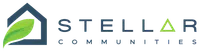 Logo of Stellar Communities with a house and green leaf symbolizing eco-friendly living.