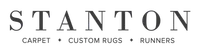 Stanton logo with text highlighting carpet, custom rugs, and runners services in black font.