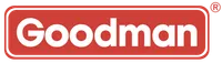Goodman logo in white text on a red rectangular background with rounded corners and registered trademark symbol.