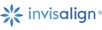 Invisalign logo with blue stylized flower emblem and brand name in gradient blue text on white background