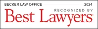 Becker Law Office recognized by Best Lawyers 2024 with bold red and black text in a professional banner.