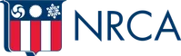 NRCA logo with red and white shield featuring three white symbols above red stripes beside blue NRCA text
