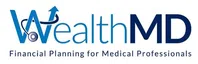 WealthMD logo with a stethoscope and upward arrow symbolizing financial planning for medical professionals.