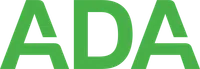 Green ADA logo with bold uppercase letters on a transparent background