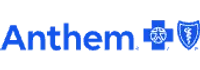 Anthem health insurance logo with blue lettering and two blue shield symbols.
