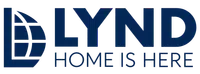 Blue Lynd logo with stylized globe and tagline Home Is Here on white background