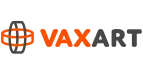 Vaxart logo featuring stylized text in orange and gray with a geometric graphic element.