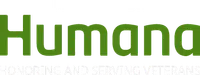 Humana logo with text honoring and serving veterans on black background