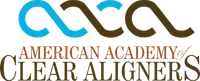 Logo of American Academy of Clear Aligners with blue and brown stylized letters and text.