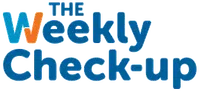 Logo for The Weekly Check-up featuring bold blue and orange text on a transparent background