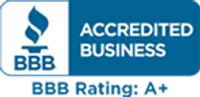 BBB Accredited Business logo with a blue flame and A+ rating badge on blue background.