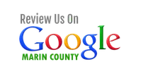 Text inviting users to review a service on Google in Marin County with colorful Google logo letters.