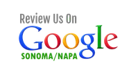 Review us on Google for Sonoma and Napa with colorful text on a transparent background