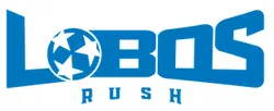 Blue LOBOs RUSH logo with stylized text and a soccer ball replacing the letter O in LOBOs.
