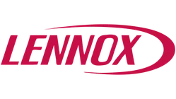 Lennox logo in bold red letters with a sweeping red arc above and below the text on transparent background