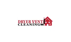 Logo for Dryer Vent Cleaning Inc with red house and black dryer vent graphic on white background