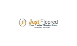 Just Floored logo with tagline Your Trusted Flooring Store Sales and Services on white background