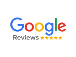 Google Reviews logo featuring colorful text and five gold stars indicating top ratings.