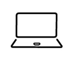 Simple black outline icon of an open laptop with a blank screen on a white background
