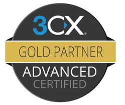 3CX Gold Partner Advanced Certified badge with black circle and gold banner design