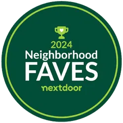 2024 Neighborhood Faves award badge by Nextdoor with green trophy icon on dark green background