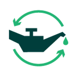 Engine oil can with a drop and circular arrows showing oil recycling or oil change process