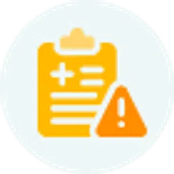 Orange medical clipboard with a cross symbol and an alert warning triangle on a light background