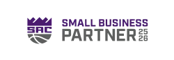 Sacramento Kings Small Business Partner 25-26 logo in purple and gray on black background