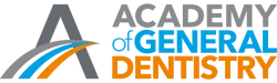 Academy of General Dentistry logo with stylized A and blue and orange text