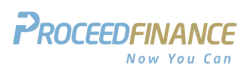 Proceed Finance logo with tagline Now You Can in blue and gold colors on transparent background