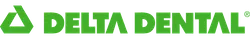 Green Delta Dental logo with stylized delta symbol and bold uppercase text on white background