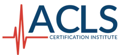 Logo of ACLS Certification Institute with a red heartbeat line and blue text.