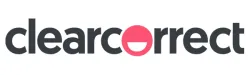 ClearCorrect logo with stylized black text and a pink circle replacing the letter o