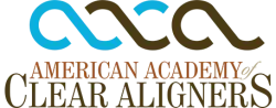 Logo of the American Academy of Clear Aligners featuring stylized letters in blue and brown with text below.