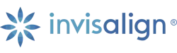 Invisalign logo with blue stylized flower icon and lowercase brand name in gradient blue text