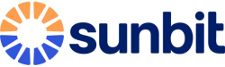 Sunbit logo featuring a circular sun icon with alternating orange and blue rays alongside the bold lowercase text.