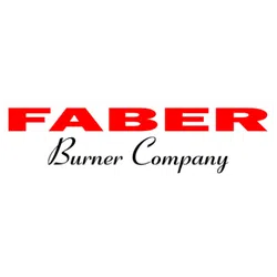 Logo of Faber Burner Company with bold red and elegant black script text on white background.