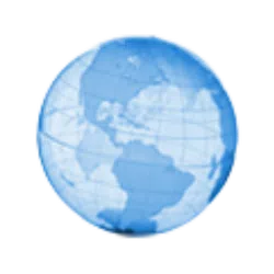 Blue globe showing Americas with latitude and longitude lines on a transparent background