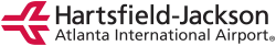 Hartsfield-Jackson Atlanta International Airport logo with stylized red airplane and airport name in black text.