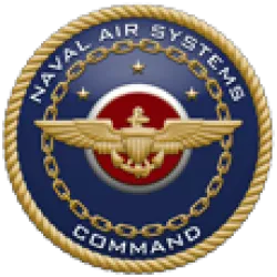 Naval Air Systems Command emblem with gold wings, anchor, stars, and chain on blue and red background