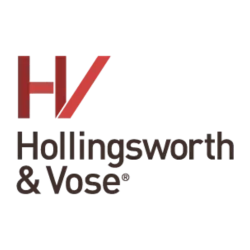 Logo of Hollingsworth & Vose with red HV symbol and company name in black text on white background