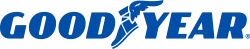 Goodyear logo in blue with winged foot symbol incorporated in the text.
