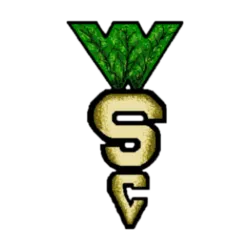Logo featuring stylized letters V, S, and C with green leafy texture on V against black background