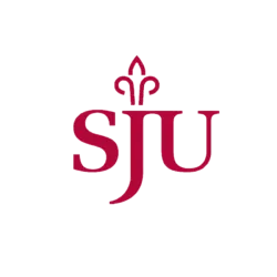Saint Joseph's University SJU logo in maroon with a fleur-de-lis symbol on a transparent background
